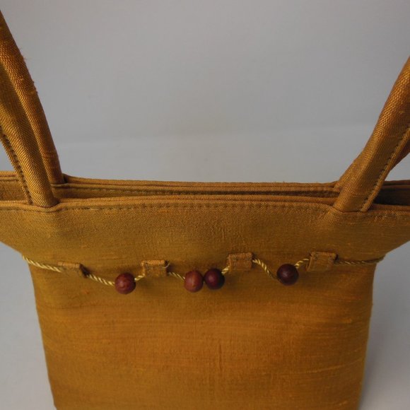 Thai silk  bag, Beautiful  Gold color hand bag ,Spring bag 9 By 9 in. - Picture 6 of 9